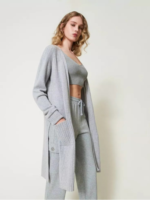 Кардіган максі / Сірий / сріблястий 242TP378A