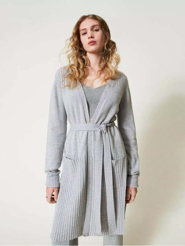 Кардіган максі / Сірий / сріблястий 242TP378A