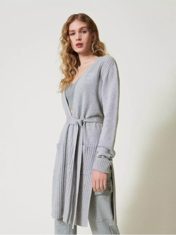 Кардіган максі / Сірий / сріблястий 242TP378A