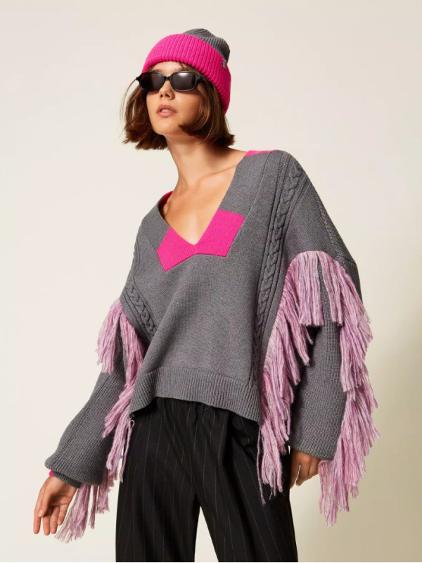 Светр / Сірий меланж / рожевий 252AQ3030