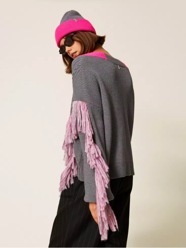 Светр / Сірий меланж / рожевий 252AQ3030