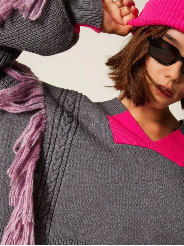 Светр / Сірий меланж / рожевий