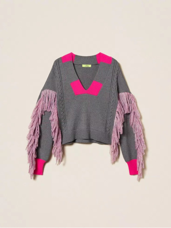 Светр / Сірий меланж / рожевий 252AQ3030