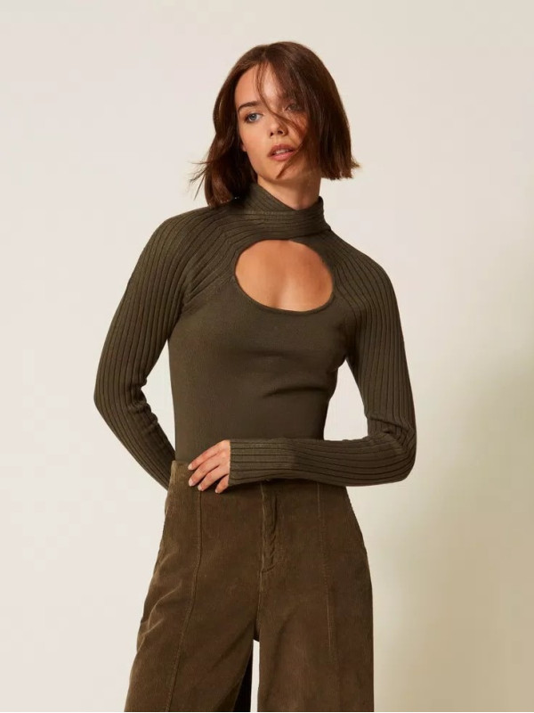 Джемпер з вирізом/Зелені оливки 252LI3FDD