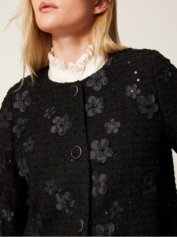 Пальто/Букле чорні квіти 252TP2400