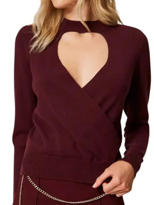 Светр з вирізом/Винний 252TP3060