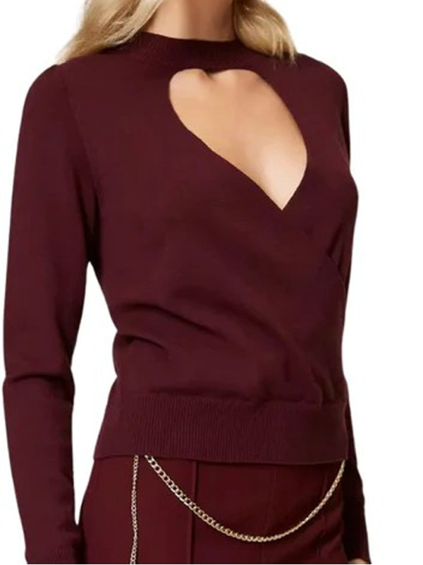 Светр з вирізом/Винний 252TP3060