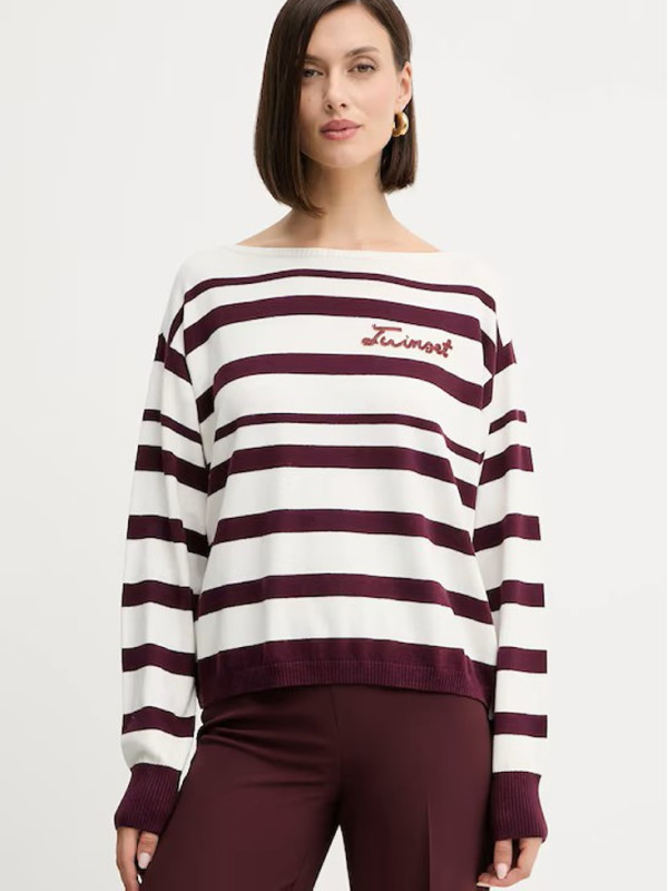 Джемпер/Смужка пергамент/винний 252TP3091