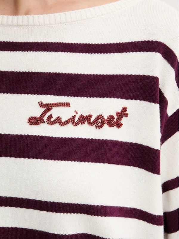 Джемпер/Смужка пергамент/винний 252TP3091