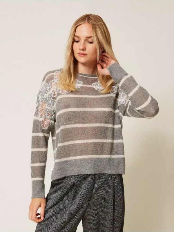 Подовжений светр з мохеру/Смугастий меланж 252TP3252