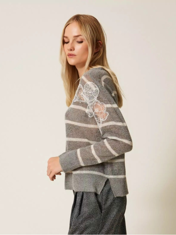 Подовжений светр з мохеру/Смугастий меланж 252TP3252