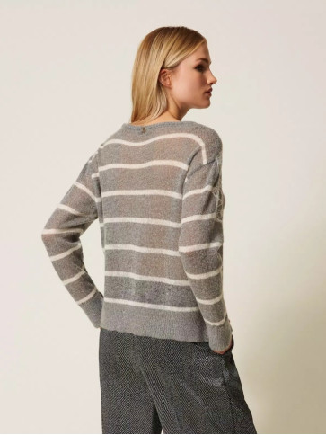 Подовжений светр з мохеру/Смугастий меланж