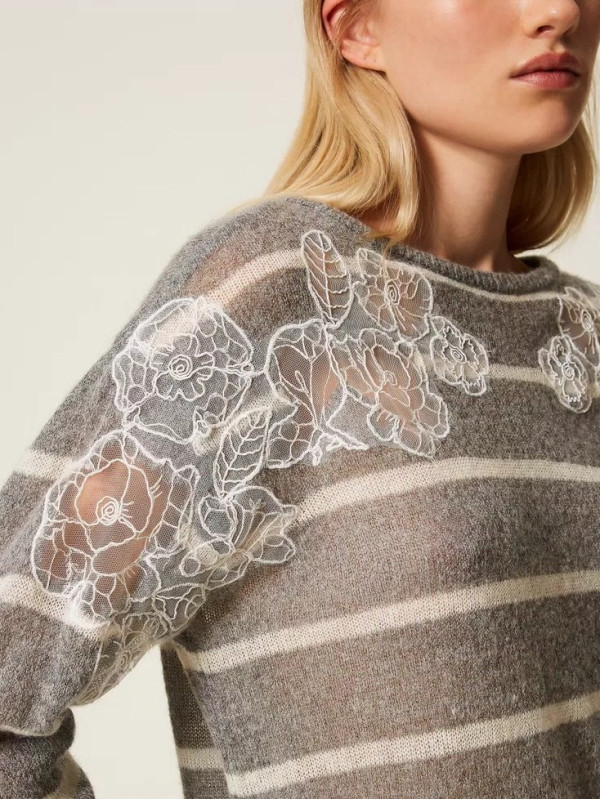 Подовжений светр з мохеру/Смугастий меланж 252TP3252