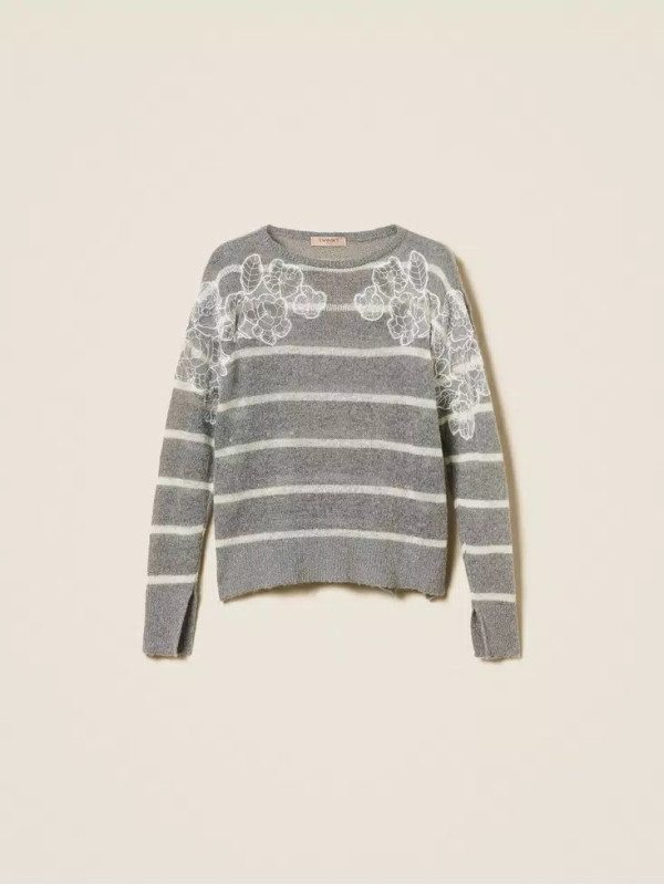 Подовжений светр з мохеру/Смугастий меланж 252TP3252