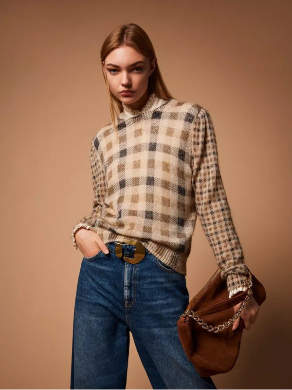 Джемпер/Клітина Верблюжий/Чорний 252TT3492