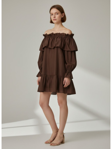 Коротка вуалева сукня / Шоколадний