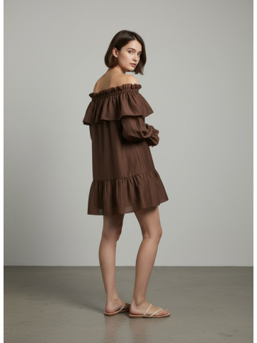 Коротка вуалева сукня / Шоколадний