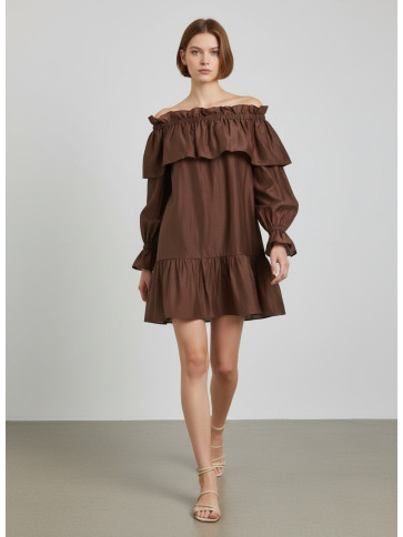 Коротка вуалева сукня / Шоколадний