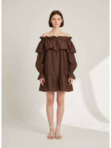 Коротка вуалева сукня / Шоколадний