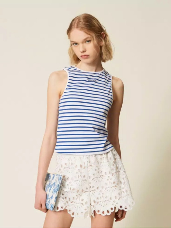 Топ у смужку / Білий / Блакитний 261LM2GAA