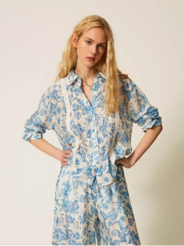 Квіткова сорочка / Білий / Синій