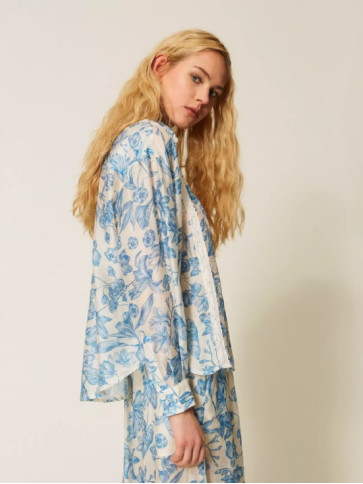 Квіткова сорочка / Білий / Синій