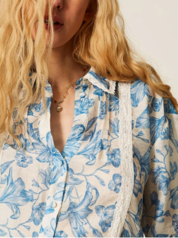 Квіткова сорочка / Білий / Синій