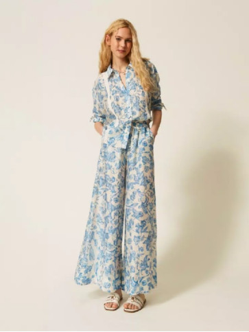 Квіткові штани / Білий / Синій