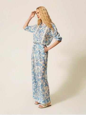 Квіткові штани / Білий / Синій