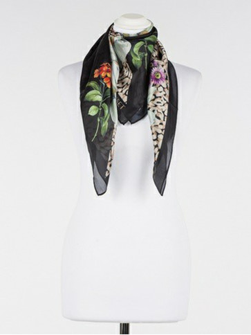 Шарф з квітковим принтом / Бежеві квіти / Пергамен