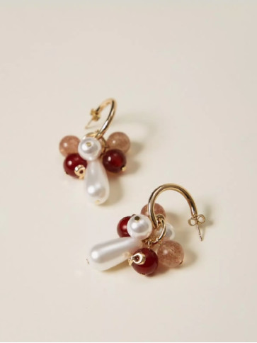 Сережки з перлиною / Червоний / Кашемірова троянда