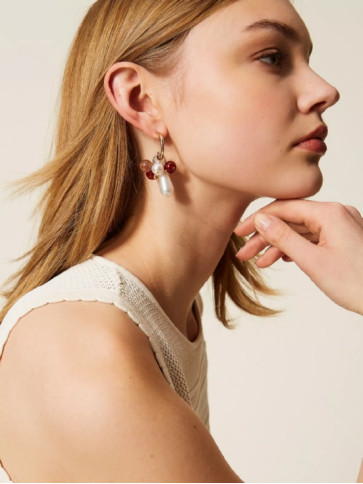 Сережки з перлиною / Червоний / Кашемірова троянда