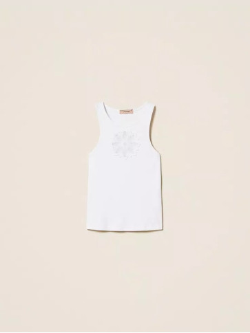 Майка з квіткою / Білий