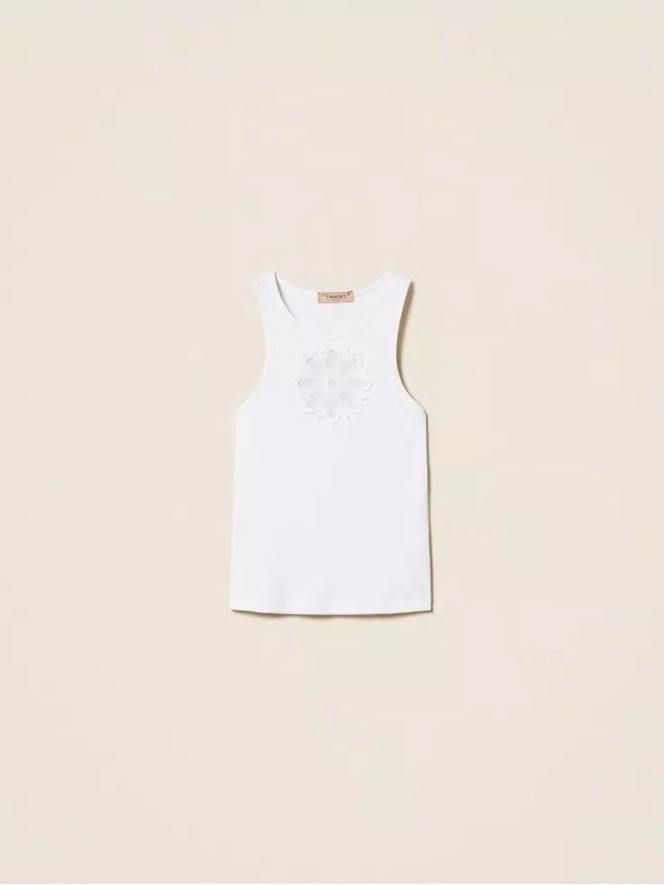 Майка з квіткою / Білий