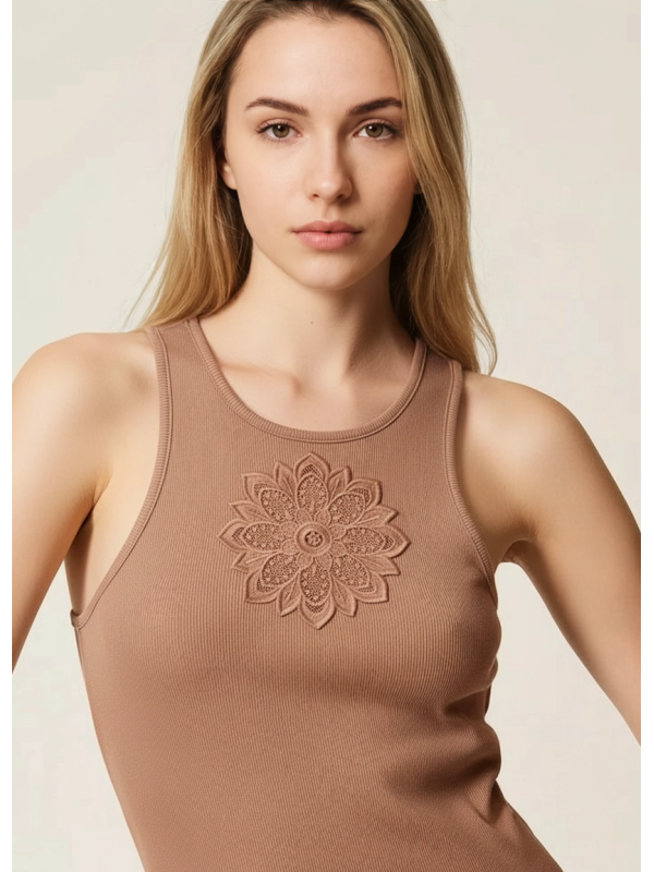 Майка з квіткою / Мокка мус 261TP2090