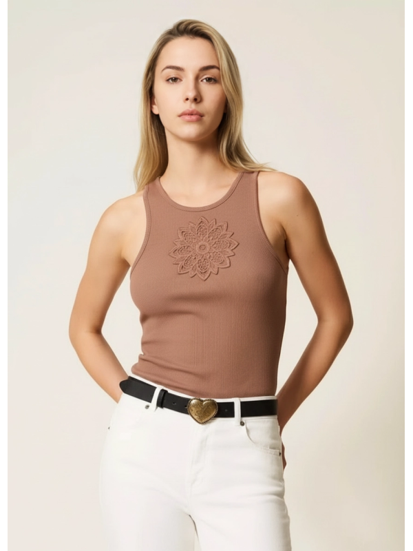 Майка з квіткою / Мокка мус 261TP2090