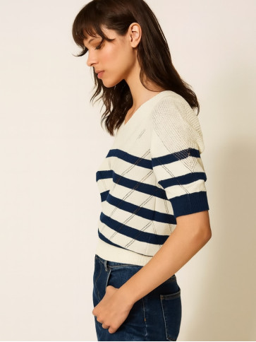 Пуловер / Смужка Сніг/Синій