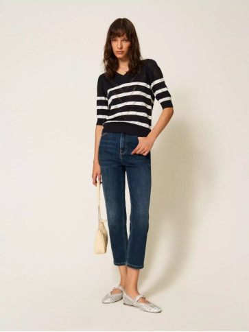 Пуловер / Смужка Синій/Сніг