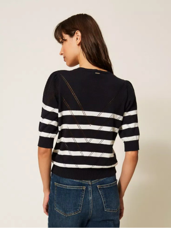 Пуловер / Смужка Синій/Сніг