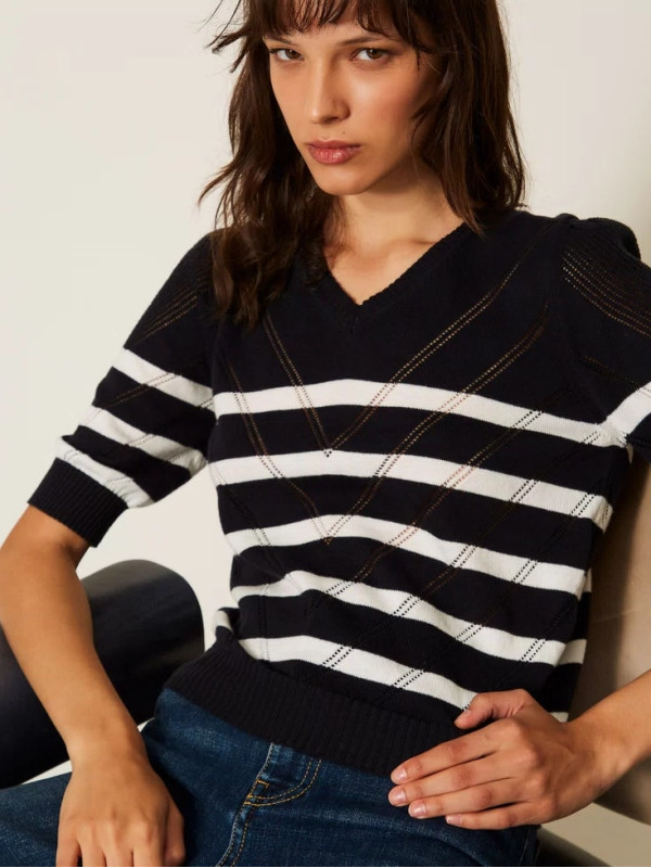 Пуловер / Смужка Синій/Сніг