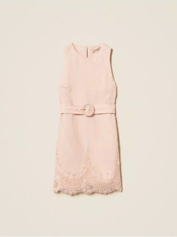 Коротка сукня з мереживом / Перлинно - рожевий 261TT2180