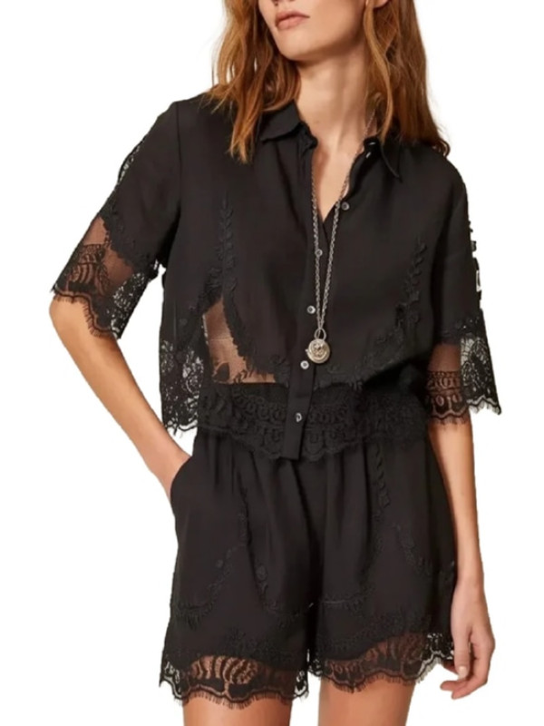 Блуза з мереживом / Чорний 261TT2181