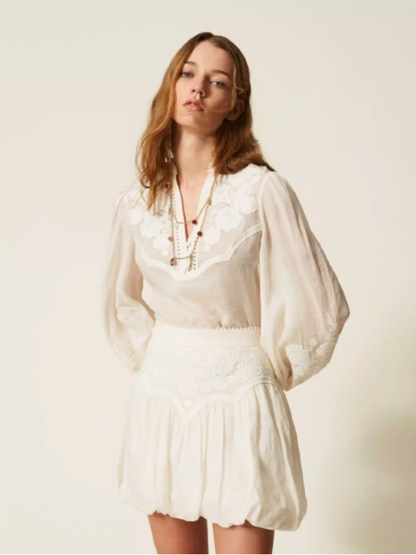 Блуза з вишивкою / Перламутр 261TT2291