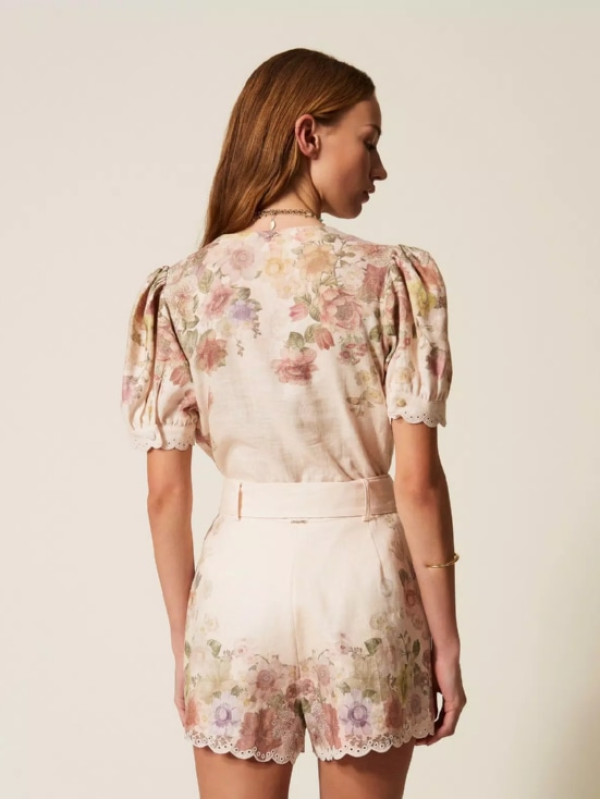 Льняні шорти / Квіти пастельний кольорів 261TT2572