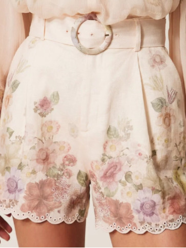 Льняні шорти / Квіти пастельний кольорів
