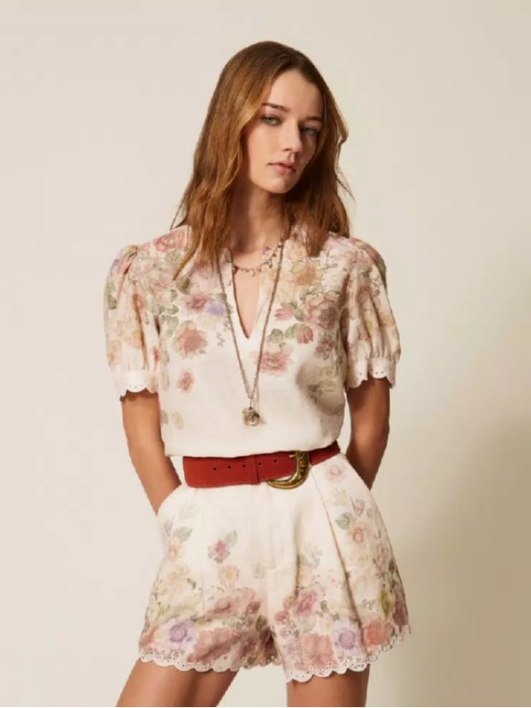 Льняні шорти / Квіти пастельний кольорів 261TT2572