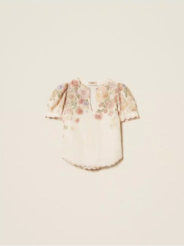 Льняна Блуза / Квіти пастельний кольорів 261TT2573