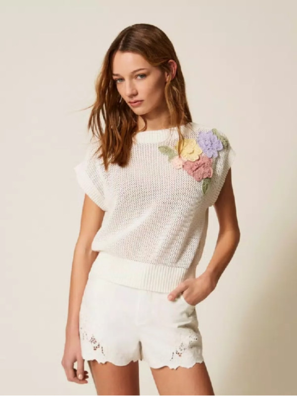 В'язаний топ з квітами / Пергамент 261TT3310