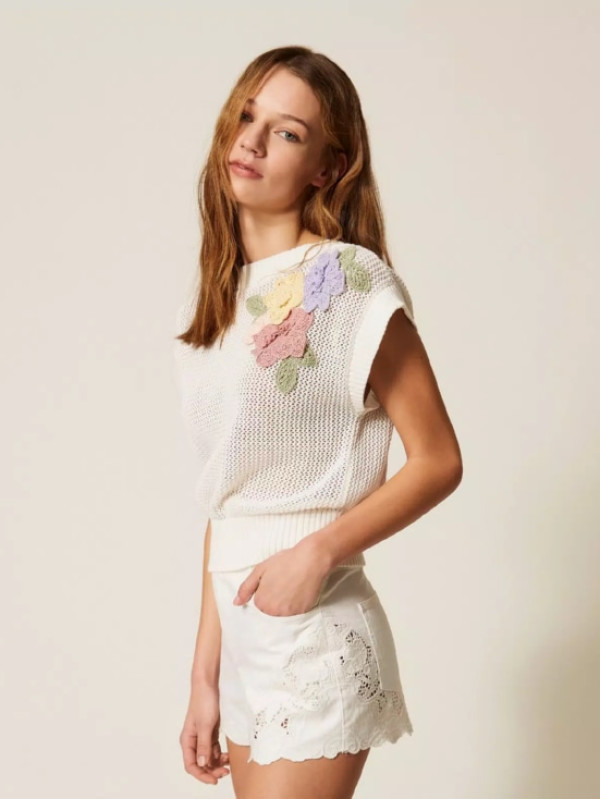 В'язаний топ з квітами / Пергамент 261TT3310